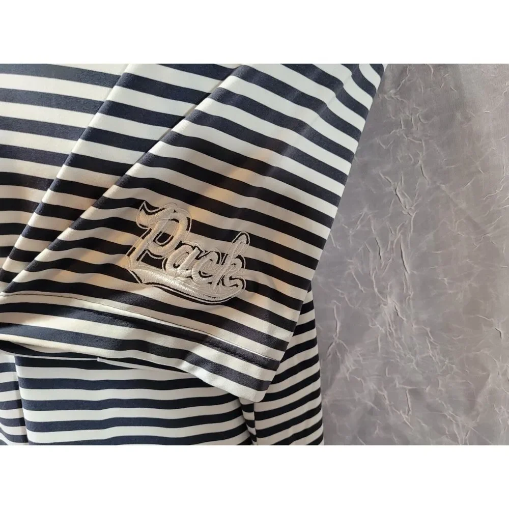Adidas AdiPure Golf Polo Shirt Men's M Navy‎ White Striped Performance *READ*